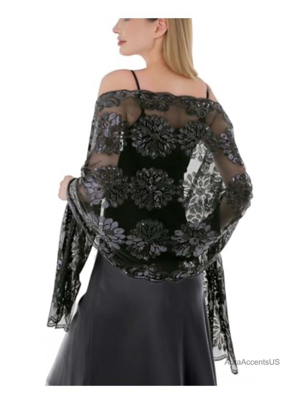 Women Chiffon Sequin Floral Lace Shawl Wrap Formal Evening Pashmina Scarf